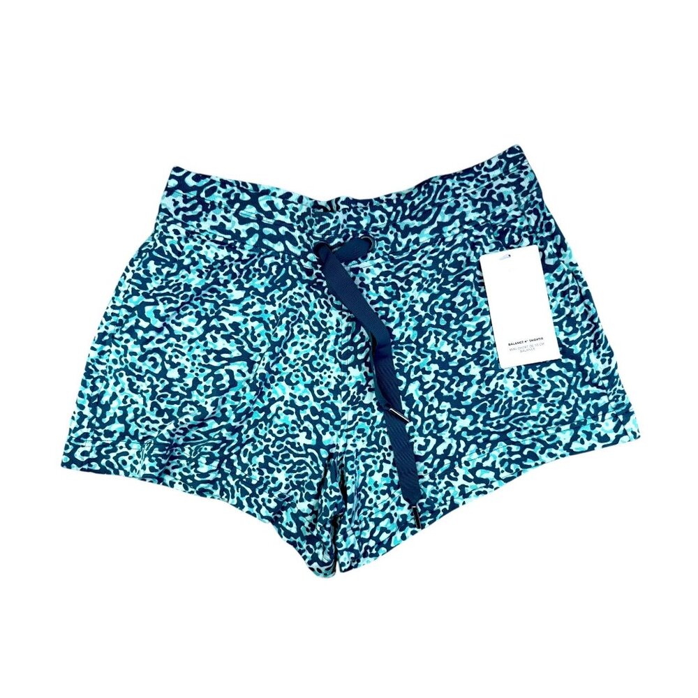 Athleta Womens 4" Shortie M Blue/Green Pattern Modal Blend Elastic Activewear
